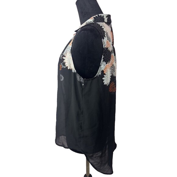 H&M BLACK ORANGE SHEER FLORAL 100% POLYESTER SLEEVELESS SHIRT TANK BLOUSE TOP 8 - Picture 6 of 12